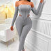 Color-Fall Winter Sexy Women Clothing Solid Color Long Sleeve off Shoulder Slim Fit Suit Women-Fancey Boutique
