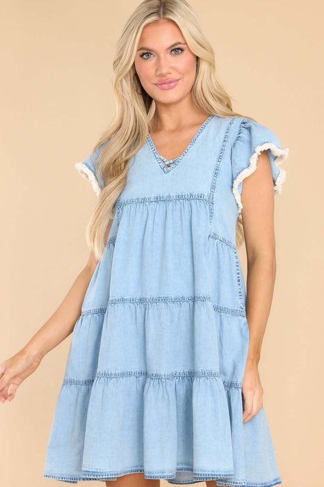 Color-Denim Dress Spring Summer Office Loose Denim Short Sleeve-Fancey Boutique