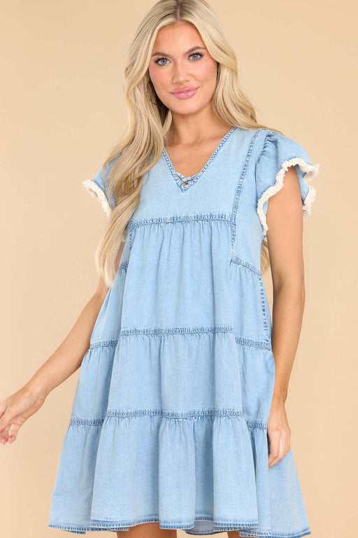 Color-Denim Dress Spring Summer Office Loose Denim Short Sleeve-Fancey Boutique