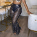 Color-Personalized Sequin Tassel Sexy Mesh Hollow Out Cutout See through Flared Pants-Fancey Boutique