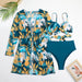 Color-Bikini Three Piece Suit Mesh Floral Print Beach Swimsuit Split Swimsuit Women Beach Cover Up Crisscross-Fancey Boutique