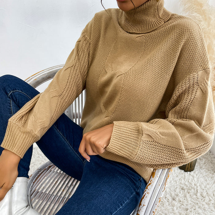 Color-Women Wear Turtleneck Solid Color Long Sleeve Twist Mid Length Sweater-Fancey Boutique