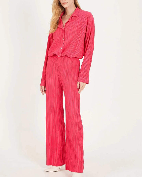 Color-Watermelon Red-Spring Summer Solid Color Texture Loose Slimming Pleated Casual Suit textured-Fancey Boutique