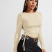 Color-Women Clothing Autumn Pullover Long Sleeve T-shirt Drawstring Slim Short Solid Color Casual Top-Fancey Boutique