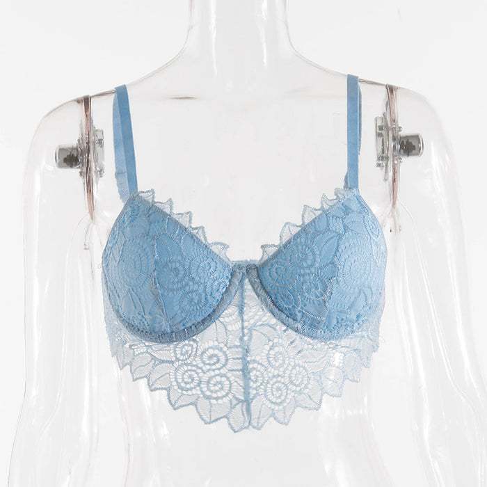 Color-Light Blue-Popular Women Lace Heart-Shaped Sexy Underwear Small Sling Vest-Fancey Boutique