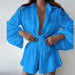 Color-Summer Women Casual Solid Color Ruffles Shorts Long Sleeve Set-Fancey Boutique