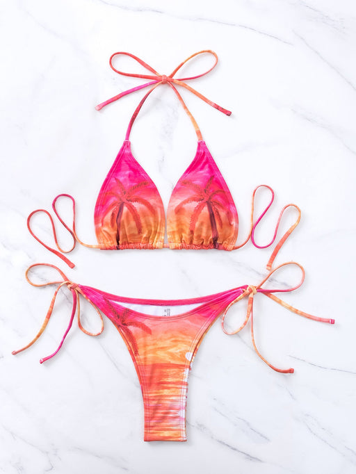 Color-Multi-Sexy Swimsuit Women Split Printed Triangle Tether Beach Bikini-Fancey Boutique