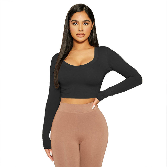 Color-Spring Women Sexy Slim U Neck Long-Sleeved Bottoming Top-Fancey Boutique