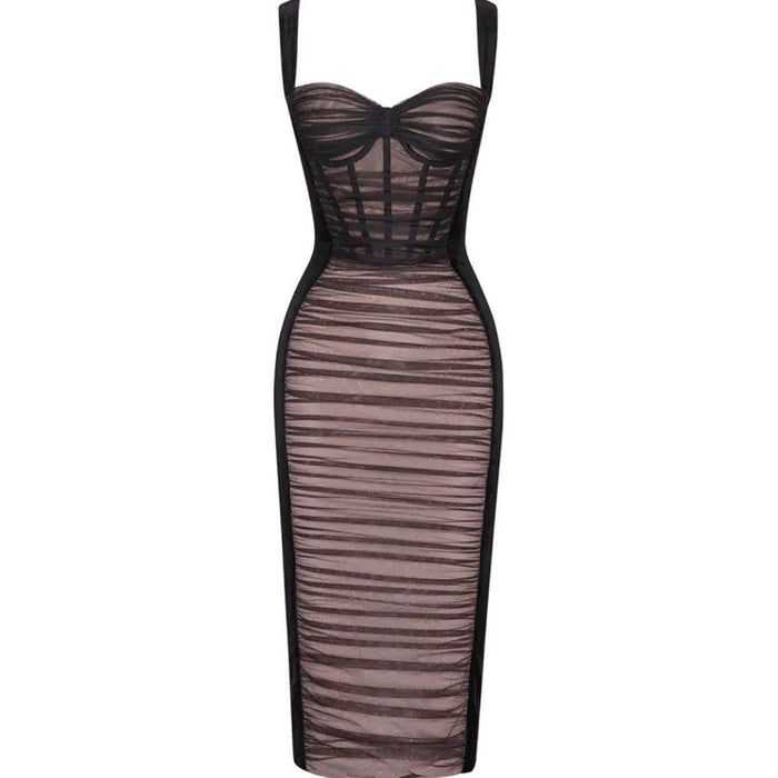 Color-Women Sexy Mesh Socialite Camisole Split Mid Length Bandage One Piece Dress-Fancey Boutique