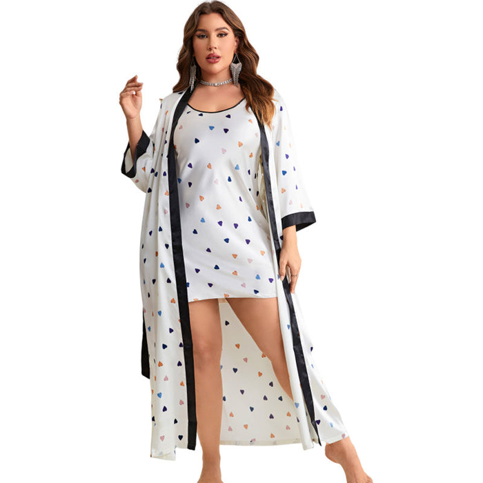 Color-Plus Size Cartoon Sling Nightgown Suit Women Casual Homewear Spring Autumn Lace up Nightgown-Fancey Boutique