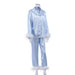 Color-Turquoise-Autumn Winter Fashion Ostrich Feather Pajamas Set Artificial Silk Loose Ladies Homewear-Fancey Boutique