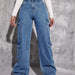 Color-Blue-Multi Bag Jeans Women High Waist Straight Leg Pants Washed Loose Denim Trousers-Fancey Boutique