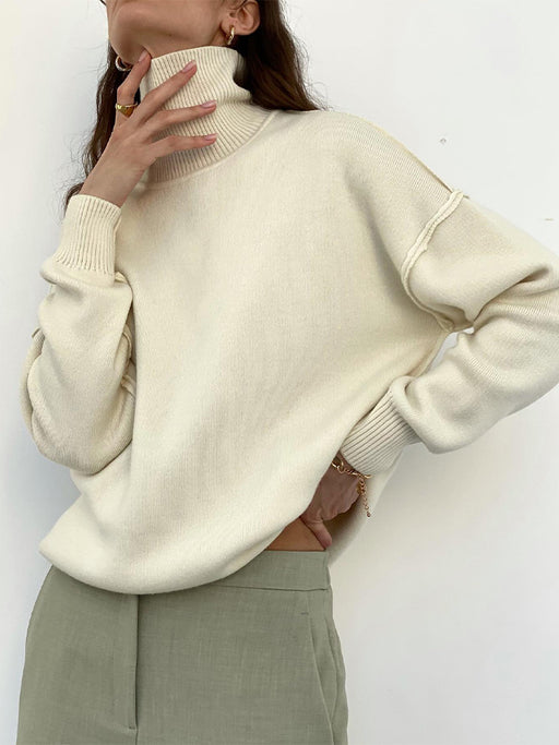 Color-Women Long Sleeved Turtleneck Sweater Casual Solid Color High Grade Slimming Autumn Winter Sweater-Fancey Boutique