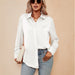 Color-White-Women Satin Cardigan Top Casual Loose Long Sleeve Shirt-Fancey Boutique