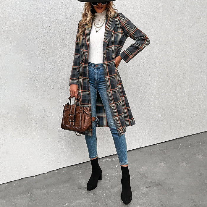 Color-Fall Winter Casual Women Clothing Trendy Single Breasted Plaid Wool Coat-Fancey Boutique