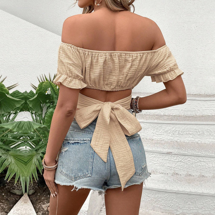 Color-Spring Summer Women Clothing Puff Sleeve Short Sexy Lace up Women Shirt Top-Fancey Boutique