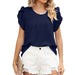 Color-Navy Blue-Solid Color Pleated round Neck Petal Short Sleeve Loose Chiffon Blouses Women-Fancey Boutique