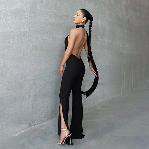 Color-Fall Women Clothing Halter Sexy Cutout Backless Slim Fit Skinny Jumpsuit-Fancey Boutique