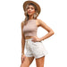 Color-Casual Summer Pants Solid Color Pocket Lace-up Shorts for Women-Fancey Boutique
