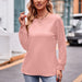 Color-skin pink-Autumn Women Clothing Solid Color Double Line Jacquard T shirt Long Sleeve Top-Fancey Boutique