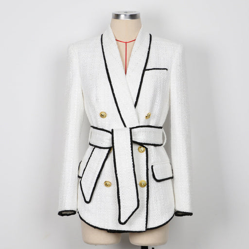 Color-White Coat-High End Women Tweed Waist Slimming Women Business Shorts Blazer Suit Set-Fancey Boutique