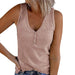 Color-Pink-Summer Women Button Vest Solid Color V-neck Sleeveless T-shirt Top-Fancey Boutique