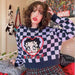 Color-Autumn Women Clothing Knitwear Women Checkered Purple Cute Betty Heart Embroidery Sweater-Fancey Boutique
