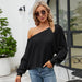 Color-Sweater Women Autumn Winter Sexy Shoulder-Baring Sweater Solid Color Loose Batwing Sleeve Knitted Top-Fancey Boutique