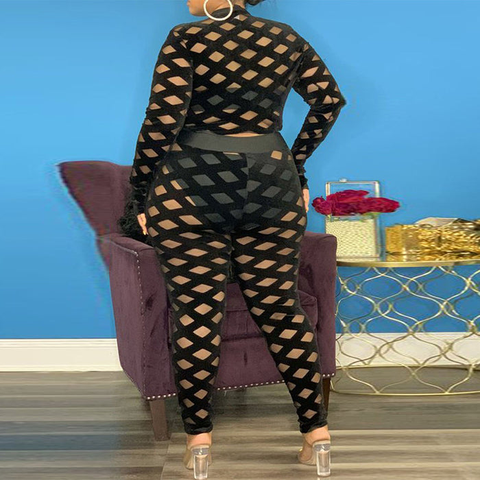 Color-Plus Size See-through Sexy Casual Two-Piece Suit-Fancey Boutique