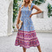 Color-Summer Casual Dress Pattern Print V neck Ruffled Sleeve Bohemian Dress-Fancey Boutique