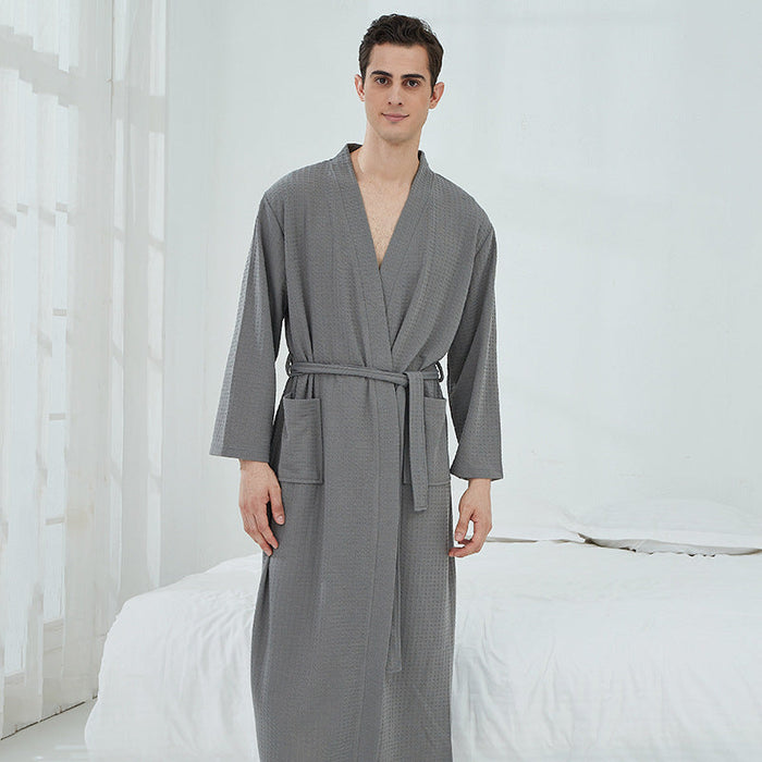 Color-Gray Waffle (Unisex)-Sauna Clothes Women Thin Robe Long Couple Home Wear Hotel Bathrobe-Fancey Boutique