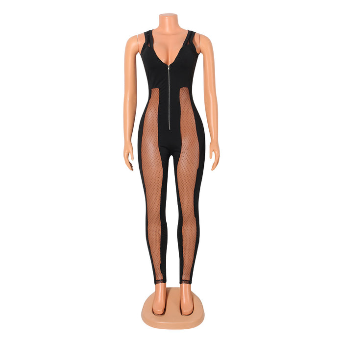 Color-Autumn Winter WomenClothing Sexy Mesh See through Stitching Jumpsuit Women-Fancey Boutique