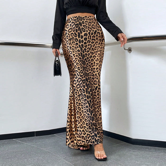 Color-Arrival High Grade Elegant Leopard Print High Waist Tight Long Women Skirt-Fancey Boutique