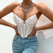 Color-White-Design Satin Mesh Boning Corset Strap Diamond Double Layer Pleated Vest-Fancey Boutique