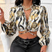 Color-Sexy Women Printed Slim Fit Trendy Tied Long Sleeves Shirt Women-Fancey Boutique