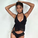 Color-Sexy Black Mesh Halter Lace Up Wooden Ear Short Top Summer-Fancey Boutique