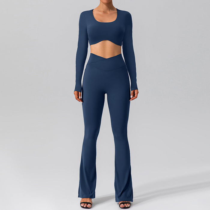 Color-Navy Blue-Autumn Nude Feel Long Sleeve Yoga Suit Outer Wear Quick Drying Tight Sports Running Fitness Yoga Wear Women-Fancey Boutique