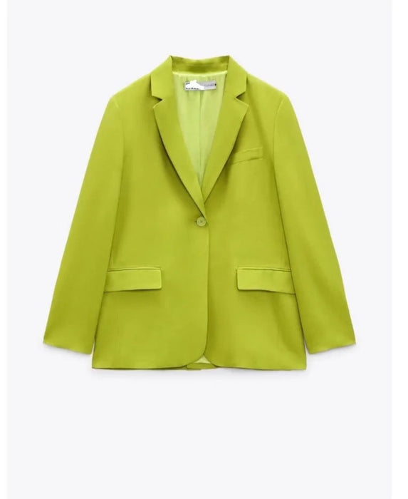 Color-Yellow-Green Coat-Straight Collared Long Sleeve Blazer Casual High Waist Short Skirt Women Spring Summer Green A line Skirt Set-Fancey Boutique