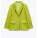 Color-Yellow-Green Coat-Straight Collared Long Sleeve Blazer Casual High Waist Short Skirt Women Spring Summer Green A line Skirt Set-Fancey Boutique