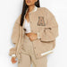 Color-Full Apricot a-Women Clothing Varsity Jacket Women Autumn Winter Hip Hop Fleece Padded Jacket-Fancey Boutique