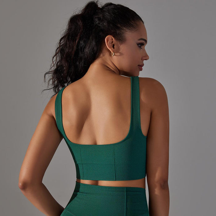 Color-Dark Green-Solid Color Breathable Beauty Back Workout Underwear Sports Seamless Knitted Vest Push up Shockproof Workout Bra-Fancey Boutique