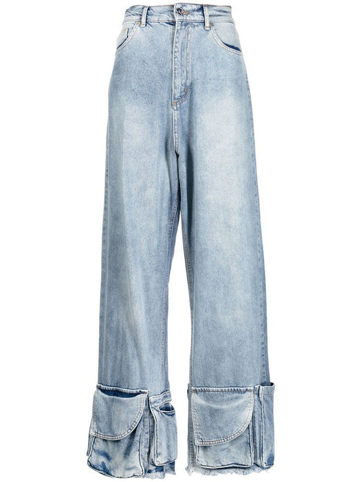 Color-Blue-Spring Summer Trousers Three Dimensional Multi Bag Universal Wear Tooling Light Color Version Straight Smoke Pipe Denim Trousers Women-Fancey Boutique