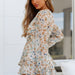 Color-Floral Digital Printing Deep V Plunge Plunge neck Sexy Women Ruffled Long Sleeve Tied Romper-Fancey Boutique
