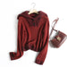 Color-rusty red-Winter Large Collared Contrasting Color Jacquard Short Pullover Knitted Sweater Women-Fancey Boutique