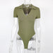 Color-Green-Summer Women Clothing Cotton Sunken Stripe Polo Collar Sexy Slim Short Sleeve Rompers-Fancey Boutique