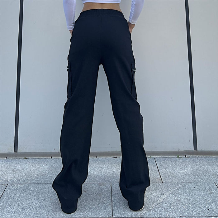 Color-Trendy Women Pants Trendy Cargo Pants Pocket Zipper Trousers Loose Street Straight Leg Pants Mop Trousers-Fancey Boutique