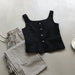 Color-Black-Retro Linen Vest for Women Autumn Special-Interest Square Collar Sleeveless Short Top-Fancey Boutique