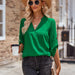 Color-Green-Autumn Winter Women Clothing Casual V neck Solid Color Loose Fitting Curl Long Sleeved Top for Women-Fancey Boutique