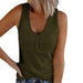 Color-Army Green-Summer Women Button Vest Solid Color V-neck Sleeveless T-shirt Top-Fancey Boutique