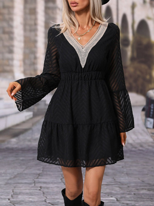 Color-Summer Loose Chiffon Lace Dress Long Sleeve Sexy Women Clothing-Fancey Boutique